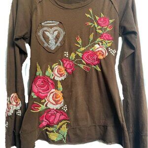 L.A.M.B Gwen Stefani Vintage Embroidered Cotton Tee Shirt SMALL